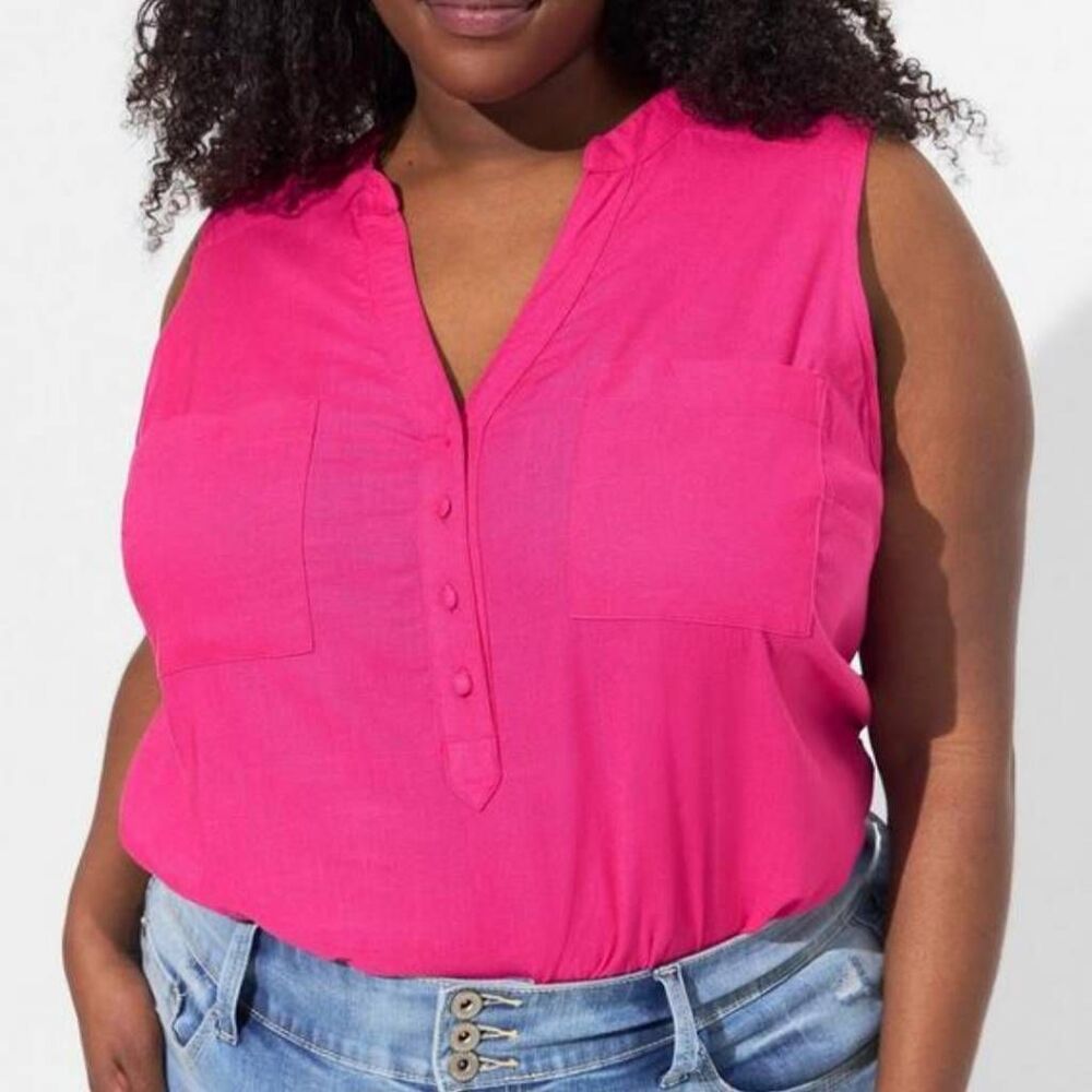 Torrid Women's Plus Size 2X 14-16 Harper Linen Tank Top, Barbie Hot Pink